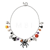 Halloween Alloy Spider Skeleton and Round Natural Gemstone Multi Pendant Bib Necklaces for Women NJEW-TA00276-3