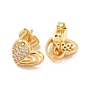 Heart Brass Pave Clear Cubic Zirconia Stud Earrings EJEW-M258-36G-2