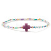Bohemian Cross Charm Glass Seed Bead & Brass Beads Stretch Bracelet for Women SA4132-11-1