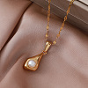 Vintage European 304 Stainless Steel and Imitation Pearl Teardrop Pendant Necklaces ZN0215-2