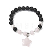 Natural Madagascar Rose Quartz & Lava Rock & Shell Pearl Charm Bracelets BJEW-JB13707-01-3