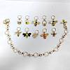 Alloy Enamel Bees Pendant Knitting Row Counter Chain with Hexagon Ring HJEW-BC0001-43-1