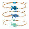 Ocean Adjustable Braided Wax Cord Fish Link Bracelet Sets with Brass Beads for Women XU5174-12-1