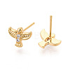 Brass Micro Pave Clear Cubic Zirconia Stud Earrings KK-N263-26G-2
