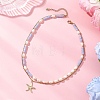 Synthetic Blue Lace Agate Heishi Beads and Rice Natural Pearl Beaded Double Layer 304 Stainless Steel Starfish Pendant Necklaces NJEW-JN05847-01-1