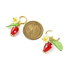 Lampwork Strawberry with Plastic Pearl Flower Dangle Leverback Earring EJEW-TA00130-6