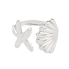 304 Stainless Steel Starfish & Shell Open Cuff Rings for Women LS-RJEW-C095-09P-2