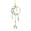 Natural Green Aventurine & Brass Ring Suncatcher with 304 Stainless Steel Sun Moon Star Charm HJEW-JM05009-02-1