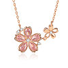 925 Sterling Silver Pave Pink Cubic Zirconia Double Sakura Flower Pendant Cable Chain Necklaces for Women FS-WGCE9CB-01-3
