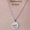 201 Stainless Steel Holllow Leaf Pendant Necklace NJEW-OY001-24-3