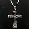Platinum Alloy Rhinestone Cross Pendant Necklaces LS-NX3454-3-1