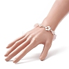 Natural Rose Quartz Heart Beaded Bracelet with Alloy Flower Clasps for Women BJEW-TA00248-4