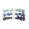 3Pcs 3 Styles Natural Mixed Gemstone Chip & Cultured Freshwater Pearl Beaded Stretch Bracelets Set for Women BJEW-JB13762-08-5
