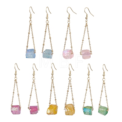 304 Stainless Steel with Electroplated Natural Quartz Bead Dangle Earrings EJEW-JE05989-1