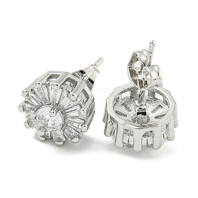 Brass Micro Pave Cubic Zirconia Ear Studs EJEW-P261-18P-1