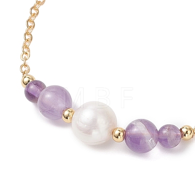 Natural Amethyst Beads Link Bracelets BJEW-JB13087-02-1