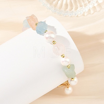 Raw Rough Natural Rose Quartz & Morganite Beaded Bracelets for Women BJEW-JB14295-1