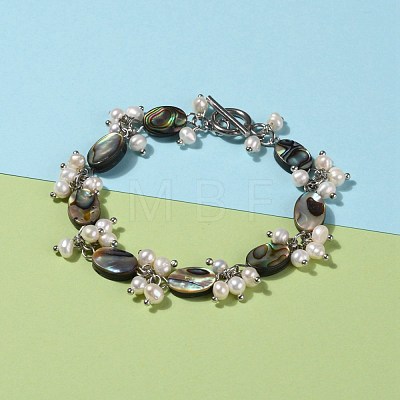 Oval Natural Abalone Shell/Paua Shell Beaded Bracelets BJEW-JB05776-02-1