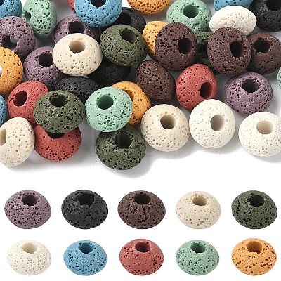 40Pcs 10 Colors Natural Lava Rock European Beads G-YW0003-01-1