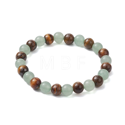 8.5mm Round Natural Green Aventurine & Tiger Eye Beaded Stretch Bracelets for Women Men BJEW-JB10435-1