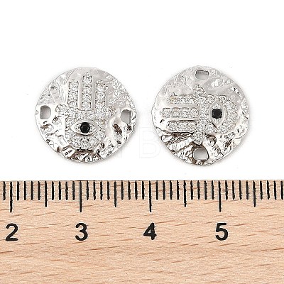 Brass Micro Pave Clear Cubic Zirconia Disc with Hamsa Hand Connector Charms KK-P300-24P-01-1