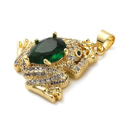 Rack Plating Brass Micro Pave Green Cubic Zirconia Pendants KK-C047-01B-G-1