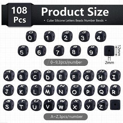 108 Pcs White Cube Silicone Beads Letter Number Square Dice Alphabet Beads with 2mm Hole Spacer Loose Letter Beads for Bracelet Necklace Jewelry Making JX438B-1