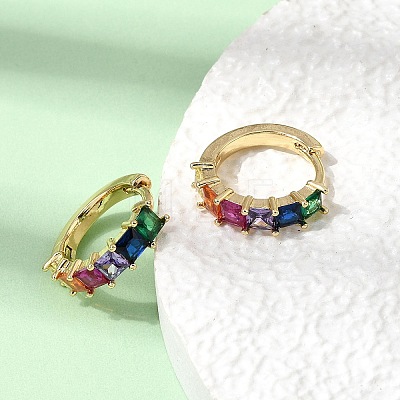 Brass Colorful Cubic Zirconia Huggie Hoop Earrings EJEW-G473-05G-1