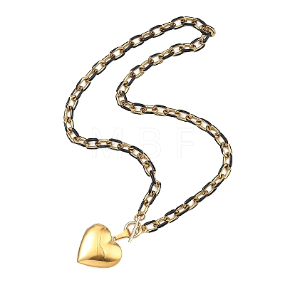 304 Stainless Steel Enamel Photo Heart Locket Pendant Cable Chain Necklaces with OT Clasps for Women Men NJEW-JN06005-1