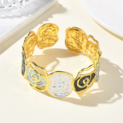 Hammered Brass Enamel Cuff Bangles for Women BJEW-A173-03G-1