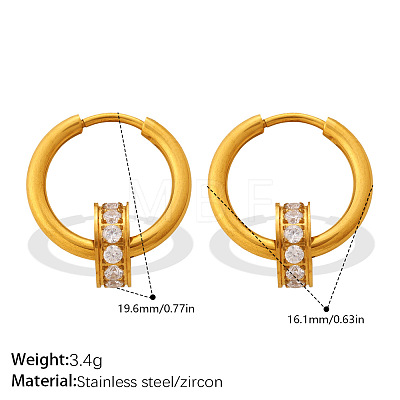 304 Stainless Steel & Clear Cubic Zirconia Hoop Earrings WGF2ED8-03-1