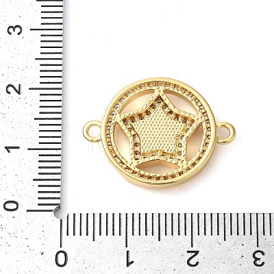 Rack Plating Brass Micro Pave Clear Cubic Zirconia Ring with Star Links Connector Charms KK-K385-086G-1
