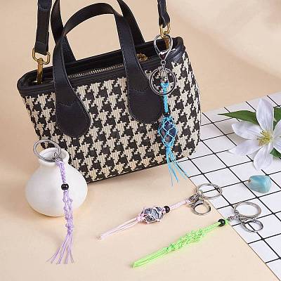 4Pcs 4 Colors Macrame Fringe Braided Keychain AJEW-SW00014-02-1