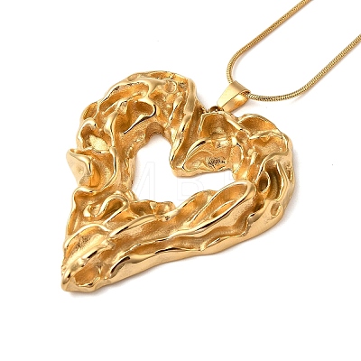 304 Stainless Steel Round Snake Chain Textured Heart Pendant Necklaces for Women NJEW-S001-01-1