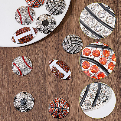 10Pcs 5 Styles Sports Balls Alloy Rhinestone Cabochons FIND-SC0023-43-1