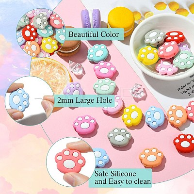 22Pcs 11 Colors Cat Paw Print Food Grade Eco-Friendly Silicone Focal Beads SIL-CJ0001-34-1