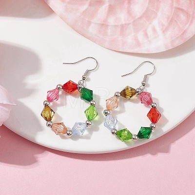 Colorful Acrylic Beaded Ring Dangle Earrings EJEW-JE05631-02-1