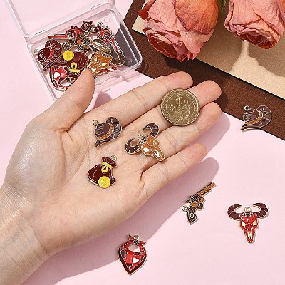 16Pcs 8 Styles West Cowboy Alloy Enamel Pendants ENAM-YW0009-30-1