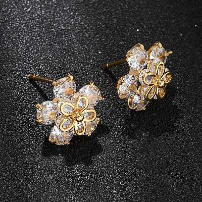 Brass Cubic Zirconia Stud Earrings for Women EJEW-F418-11G-1