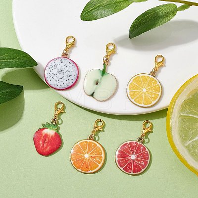 Fruits Theme Alloy Enamel Pendant Decorations HJEW-JM01358-1