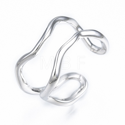 Brass Double Line Wave Open Cuff Ring for Women RJEW-T001-89P-1