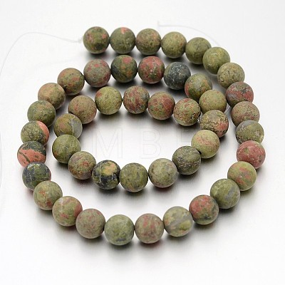 Frosted Round Natural Unakite Bead Strands G-J276-59-8mm-1