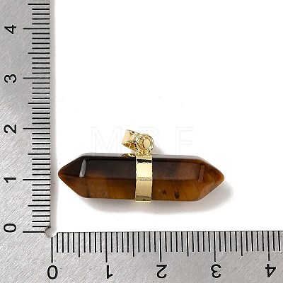 Natural Tiger Eye Double Terminal Pointed Pendants G-NH0001-15G-08-1