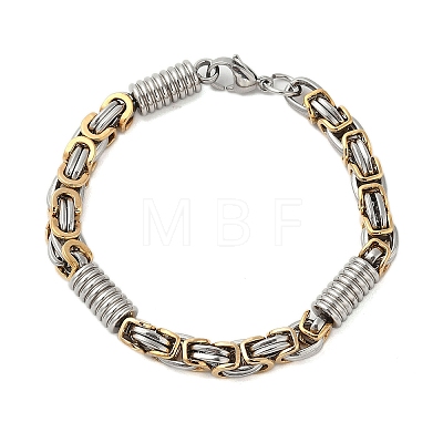 Ion Plating(IP) Grooved Column 304 Stainless Steel Byzantine Chain Bracelets BJEW-B093-07GP-1