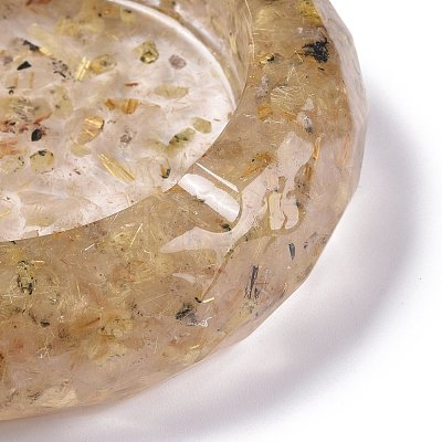 Resin with Natural Rutilated Quartz Chip Stones Ashtray DJEW-F015-06F-1