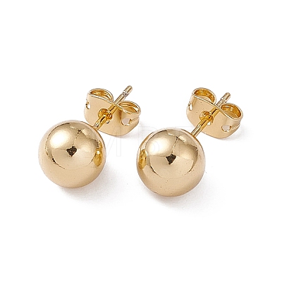Rack Plating Brass Round Ball Stud Earrings for Women EJEW-F294-08D-G-1