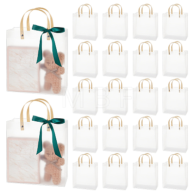 Transparent Frosted PVC Plastic Gift Tote Bags with Green Ribbon LS-ABAG-WH0048-68A-1