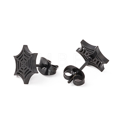 304 Stainless Steel Spider Web Stud Earrings EJEW-G294-01EB-1