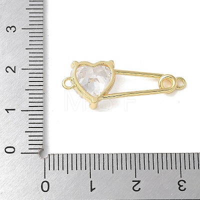 Brass Cubic Zirconia Heart Safety Pin Connector Charms KK-Q031-45G-1