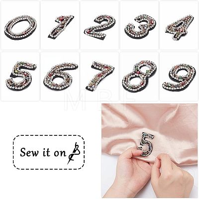 Fingerinspire 10Pcs 10 Style Number Colorful Rhinestone Patches DIY-FG0002-80-1